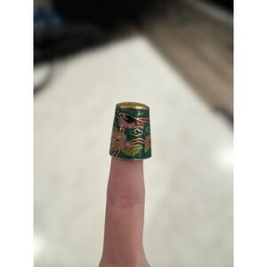 Vintage Cloisonné Thimble Collectible Sewing Bird‎ and Floral Design